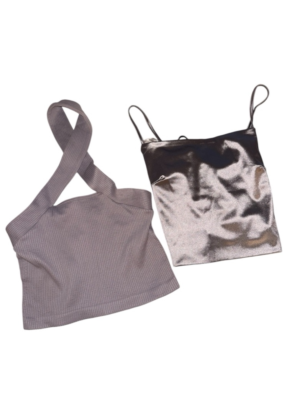Women’s Dusty Lilac Cross-Neck Ribbed Tank & Metallic Cami - Sold as Set